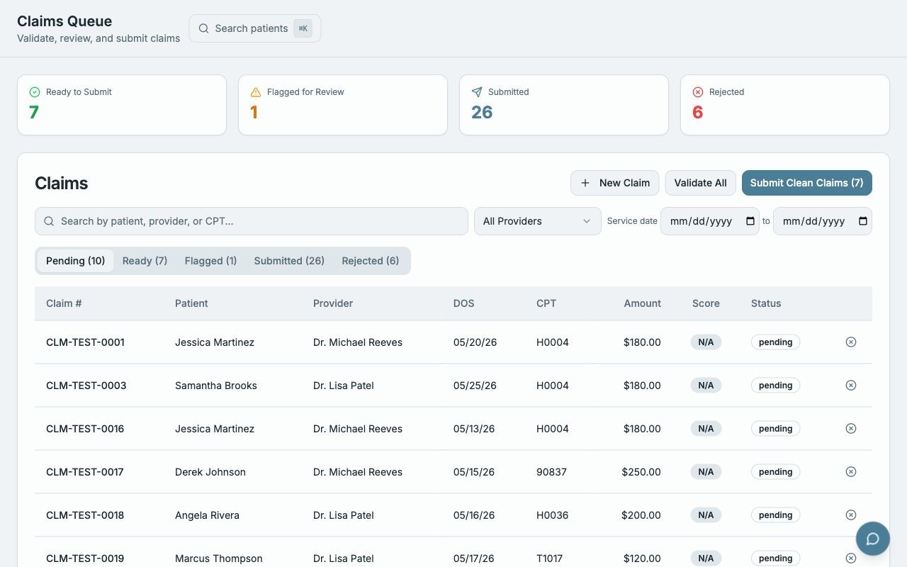 Claims scrubber with inline fix actions